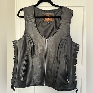 Women’s black leather vest